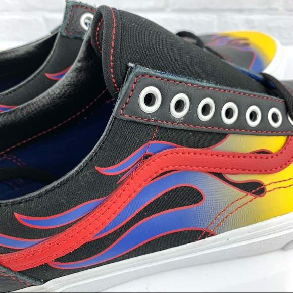 NEW! Vans Old Skool Racer Blk/Red Blue Flame Leather Shoes - Picture 13 of 16